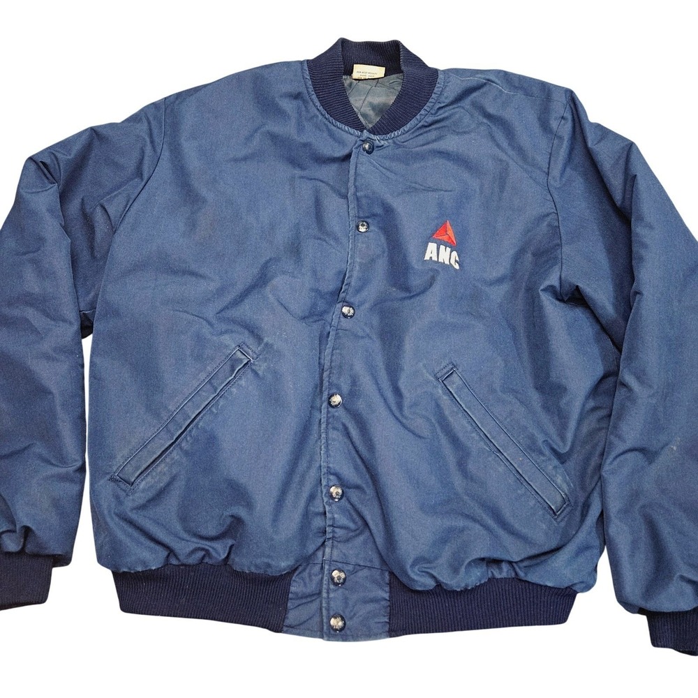 Vintage Birdie Bomber Jacket Mens L Blue ANC Logo Quilted Made in USA 80s 90s